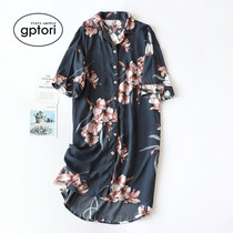 Japanese cotton silk nightdress womens pajamas open buckle loose mid-length large size can be worn outside pregnant women can wear student home clothes