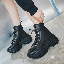 ann Martin boots female English style 2021 autumn and winter New Wild leather boots thick soles boots lace up cake boots