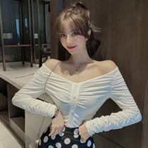 Vanya sexy white blouse sweater Spring and Autumn Han edition fashion with T-shirt folded long sleeve tops