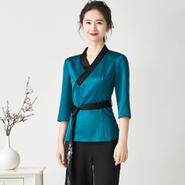 Tangyue spring and summer new beauty salon beautician health hall technician work clothes womens suit three-point sleeve