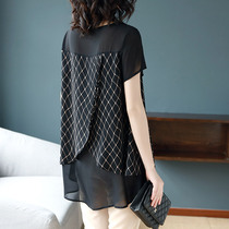 Baoshili short-sleeved plaid summer chiffon shirt 2020 new fashion trend womens temperament loose top women