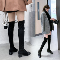 Over knee long boot female flat bottom 2021 new autumn winter net red long cylinder boot coarse heel high cylinder elastic thin skinny boots