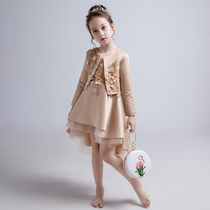 Girls wedding dress piano performance little girl long sleeve princess dress flower girl evening dress childrens catwalk host