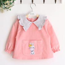 Lace little bunny baby children autumn and winter corduroy girl waterproof coat baby bib eating coat