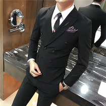 Mens double-breasted suit suit suit Korean version of formal jacket business work Leisure groomsman wedding three-piece set