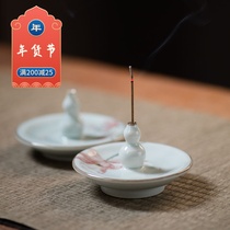 Kung Fu Tao hand-painted ceramic incense gourd lotus flower hand-made Buddha lying incense burner incense burner incense seat