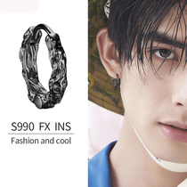 Sterling silver earrings male tide black pair Korean men simple personality Hip Hop Street temperament Net Red student earrings