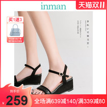 Inman womens shoes 2021 new high heels slope heel buckle comfortable sandals female mother shoes fashion high sandals