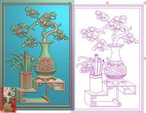 Bogu vase peace magnolia Bogu frame door panel carved figure jdp relief figure Gray scale figure Wood carving figure Computer