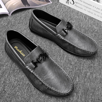 Mens shoes 2021 Autumn New Korean trend wild black casual leather shoes a pedal lazy bean trendy shoes