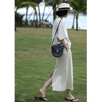 Rui Shih capsule series casual knitted elastic waist straight slit new skirt spring and autumn women long p z