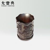 Yundian new lotus pen holder Office supplies Wood carving solid wood business gift pen holder ornaments creative fashion storage