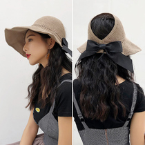 Foldable large edge cap empty top hat Womens street Korean leaky top ancient style with travel cool hat Elegant hat shade