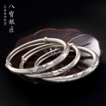 Eight treasures silversmith S990 foot silver retro bergamot carp Lotus Leaf Lotus butterfly full moon baby children sterling silver bracelet