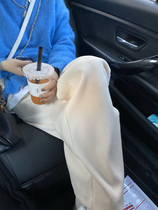 Knitted Broadlegged Pants Woman Autumn Winter Plus Suede Thickened High Waist Pituality Casual Straight Drum Chenille Light Core Suede White Pants