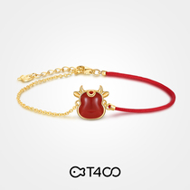 T400 red agate bracelet female sterling silver ins niche design hand decoration cute ox year birthday gift