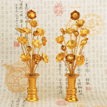  Ceramic vase Gilt lotus simulation flower Fake flower Buddha front flower Buddha hall Lotus decoration Lotus flower vase for Buddha