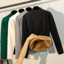 One plus velvet thickened sweater womens winter interior slim base shirt half high neck sweater womens warm coat