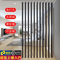 Iron wood grain strip screen partition hotel grille decoration living room porch office restaurant teahouse partition customization