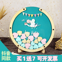 Solid wood childrens baby birthday creative signature round photo frame full moon feast 100 days commemorative blessing sign-in desk book