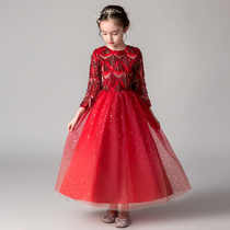  Princess dress Girls puffy yarn little flower girl catwalk performance suit Childrens birthday dress host piano performance suit