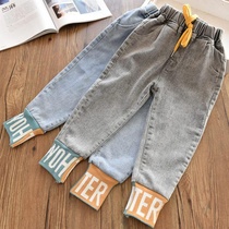 Girls jeans letter small feet pants small big children 2021 spring and autumn clothes new children loose leg casual pants