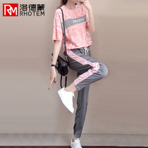 Sports style suit womens 2021 new fashion loose and thin spring and summer casual wear Western style running two-piece trend