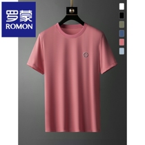 Romon High-end Ice Silk Short Sleeve T-Shirt Male Summer Breathable Casual Round Collar Men Silk Light Cotton Middle-aged Half Sleeve Compassionate