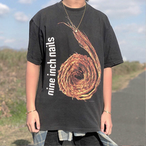 VTG annual ring print vintage wash vintage INS do old FOG short sleeve t-shirt high street beauty tide men