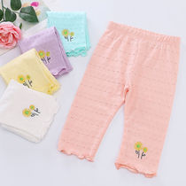 Girls five-point pants summer thin childrens baby 7 stretch leisure Capri pants cotton 5 points leggings