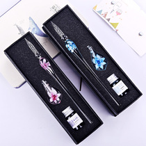 Color glass dipped in a pen stall gift box Signing pen Glass pen gift creative trial pen Gradually discolored pens Manual Ryukyu pen high color value pink ink suit