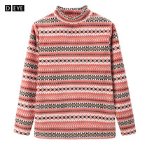 Rocky Suede Semi-High Neckline Undershirt Woman Autumn Winter Style Printed Pattern Plus Suede Thickened Grip Suede Warm Blouse T-shirt