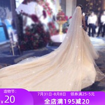 Veil Bridal main wedding starry sky veil Champagne veil Super Sen Sen long tail Korean wedding veil