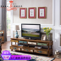 American Minimalist Jigsaw Puzzle Painted Multi-Drawer TV Cabinet Tea Table Hollowed-out TV Cabinet Hollowed-out Tea Table
