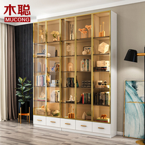 Modern light luxury glass door bookcase wine cabinet storage cabinet living room display cabinet floor-to-wall solid wood customization