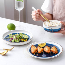 Bowl and plate combination set creative household dish rice plate Rice Bowl Noodle Bowl cute Nordic cutlery steak plate single