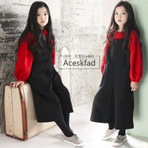 Childrens wear girls strap big pp pants 2020 Autumn and Winter new childrens cotton fashion conjoined baby Harlan wide leg pants