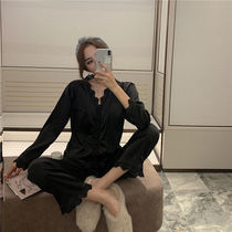 Sleepwear Lady Spring Autumn Long Sleeves Summer Ice Silk Thin open cardiovert cute sweet and beautiful student big code loose home suit suit