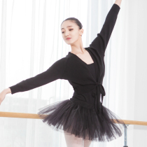 Poetry dance practice uniform adult ballet dance lace-up long sleeve black sweater autumn and winter warm children cardigan