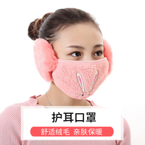 New Rabbit Ears Embroidered Lady Two-in-one Protective Ear Hood Winter Womens Plush Warm Mouth Earmuff