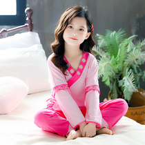 Childrens pajamas Girls spring and Autumn cotton thin suit Air conditioning clothes long-sleeved 13-year-old girl Korean home clothes