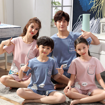 Childrens summer cotton pajamas Parent-child short-sleeved shorts Boys and girls Middle and large children a family of three home clothes set