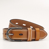 Manufacturer direct selling yellow cow leather needle buckle belt lady genuine leather 100 lap slim belt female style one-piece dress leather strap
