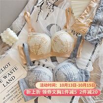 Small chest gathering girl student underwear on collection of auxiliary milk anti-sagging adjustment type non-steel ring latex bra set