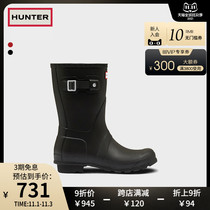 Hunter UK Wellington rain boots womens fashion models wear bright face slim waterproof non-slip medium and short boots