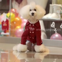 Treasure Dependents Spring Pet Clothing Teddy Red Dog Jacket Dolls Round Collar Double Row Buttresses Long Sleeves