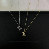 925 sterling silver bow necklace Diamond exquisite simple versatile choker temperament not easy allergy