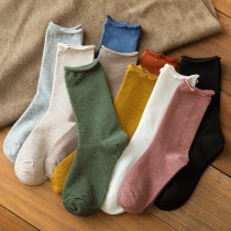 Socks womens socks autumn and winter cotton black curled heaps spring and autumn Korean Japanese moonless stockings tide