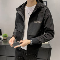 Hooded mens jacket 2020 new spring Korean fashion trend personality printed letter thin jacket D0302
