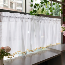 Korean style half-curtain semi-cut door curtain cabinet curtain partition free of punch light transmission white lace yarn curtain small curtains
